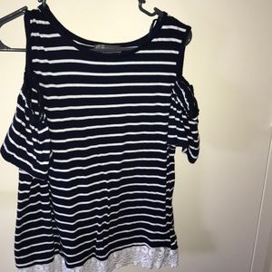 Primark Navy Striped Cold Shoulder Top